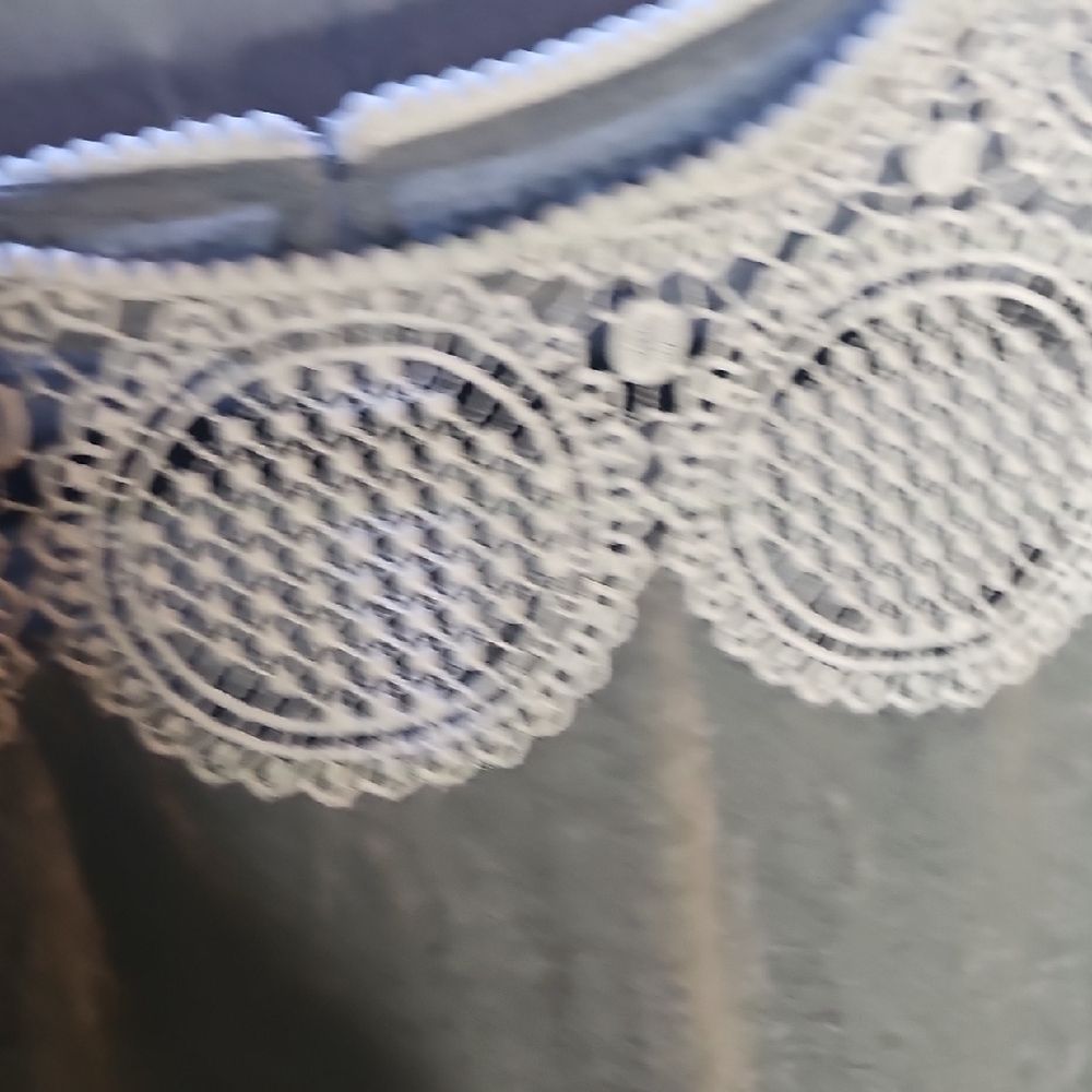 LOFT Gray Top with White Lace Detail - Picture 3 of 5